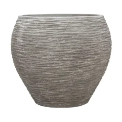 Polystone Coated Ribbed Balloon Planter - Raw Grey